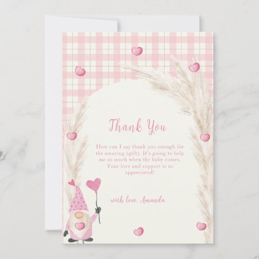 Pink Niedlich Boho Arch Gingham Sweetheart Babydus Dankeskarte (Vorderseite)
