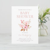 Pink Niedlich Boho Blumendusche Einladung (Stehend Vorderseite)