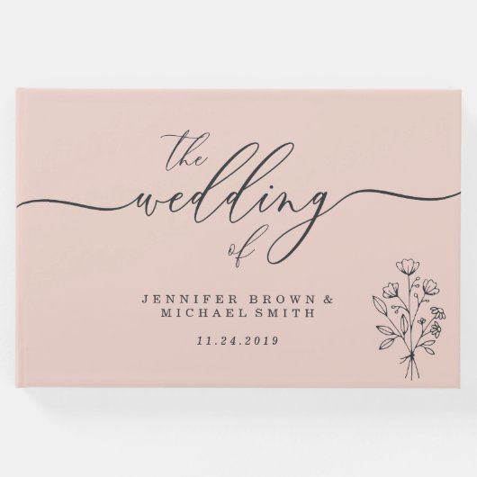 Pink Niedlich Botanischer Blumenstrauß Gästebuch (Vorderseite)