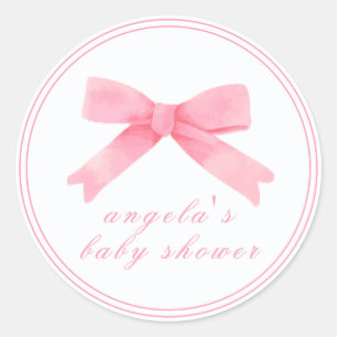 Pink Niedlich Bow Girl Babydusche Runder Aufkleber