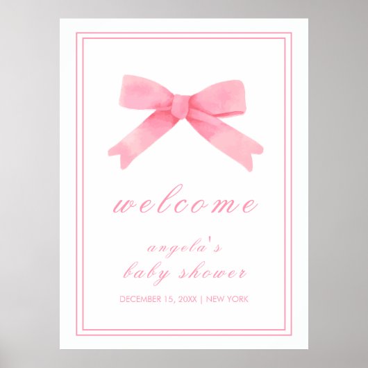 Pink Niedlich Bow Girl Babydusche Willkommen Poster (Vorne)