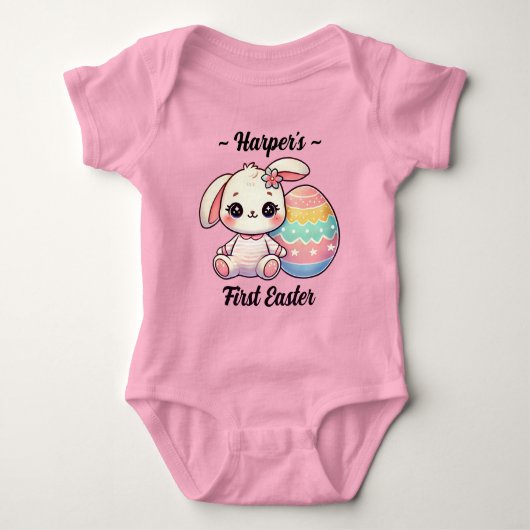 Pink Niedlich Bunny Personalisiert Baby's First Os Baby Strampler (Vorderseite)