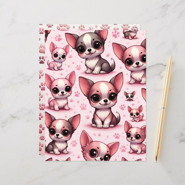 Pink Niedlich Chihuahua Dog Scrapbook Paper (Vorderseite/Rückseite Beispiel)