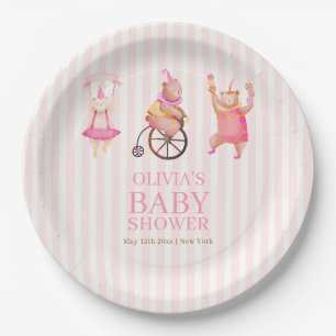 Pink Niedlich Circus Karneval Teddy Bear Babydusch Pappteller