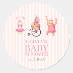 Pink Niedlich Circus Karneval Teddy Bear Babydusch Runder Aufkleber