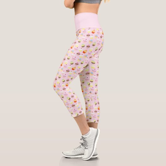 Pink Niedlich Cupcake Food Muster Capri Leggings (Links)