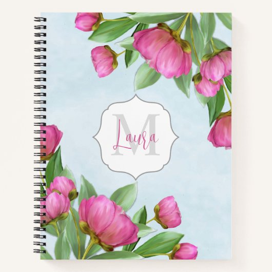 Pink Niedlich Floral Monogram Custom Notizblock (Vorderseite)