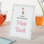 Pink Niedlich Girl Teddy Bear Babydusche Foto Stan Sockelschild (In Situ)