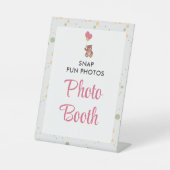 Pink Niedlich Girl Teddy Bear Babydusche Foto Stan Sockelschild (Vorderseite)