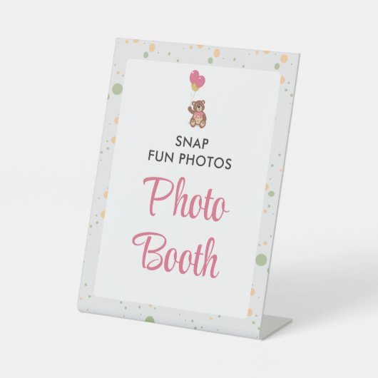 Pink Niedlich Girl Teddy Bear Babydusche Foto Stan Sockelschild (Vorderseite)