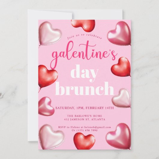 Pink Niedlich Girly Galentine's Day Brunch Einladung (Vorderseite)