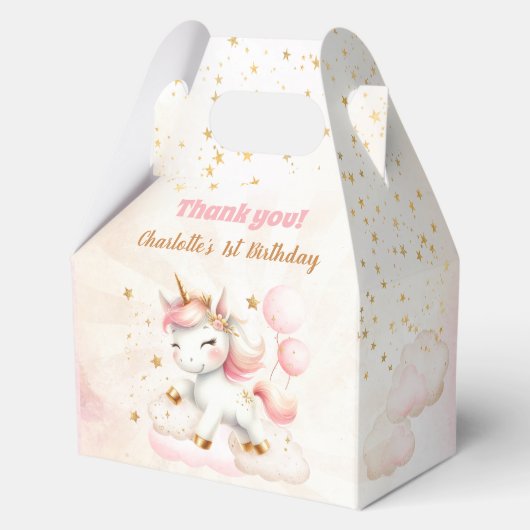 Pink Niedlich Happy Unicorn Girl Birthday Medium Geschenkschachtel (Vorderseite)