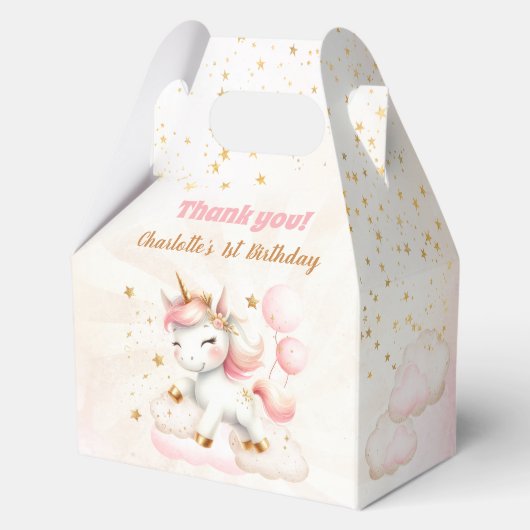 Pink Niedlich Happy Unicorn Girl Birthday Medium Geschenkschachtel (Rückseite)