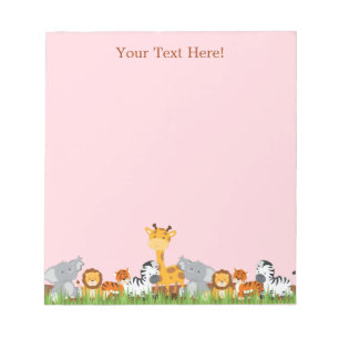 Pink Niedlich Jungle Baby Animals Notepad Notizblock