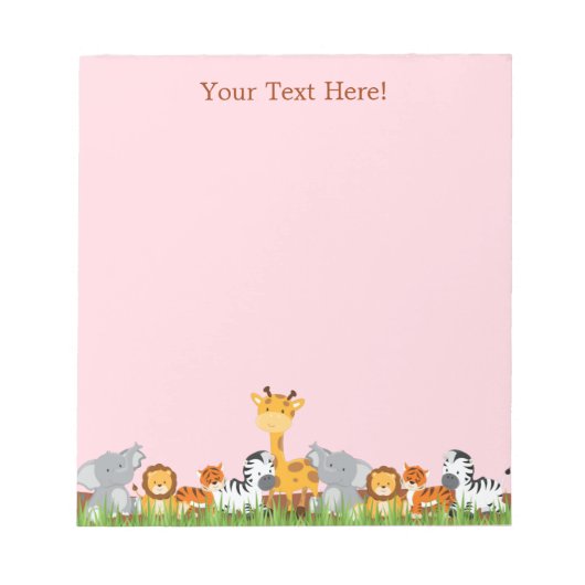Pink Niedlich Jungle Baby Animals Notepad Notizblock (Vorderseite)