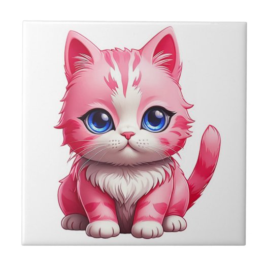 Pink Niedlich Kitty Cat Fliese (Vorderseite)