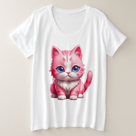 Pink Niedlich Kitty Cat Große Größe T-Shirt (Design vorne)