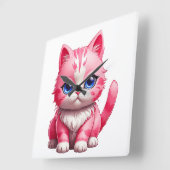 Pink Niedlich Kitty Cat Quadratische Wanduhr (Winkel)