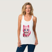 Pink Niedlich Kitty Cat Tank Top (Vorderseite Vollansicht)