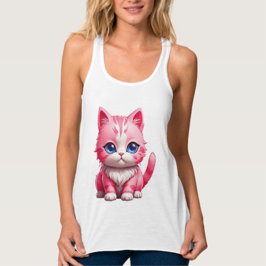 Pink Niedlich Kitty Cat Tank Top (Vorderseite)