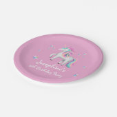 Pink Niedlich Magical Unicorn Kindergeburt Pappteller (Schrägansicht)