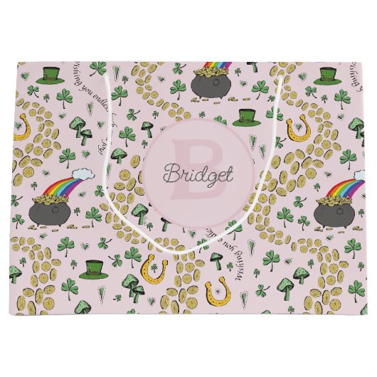 Pink Niedlich n' Curvy Kleeblatts Baby Name St Pat Große Geschenktüte (Vorderseite)