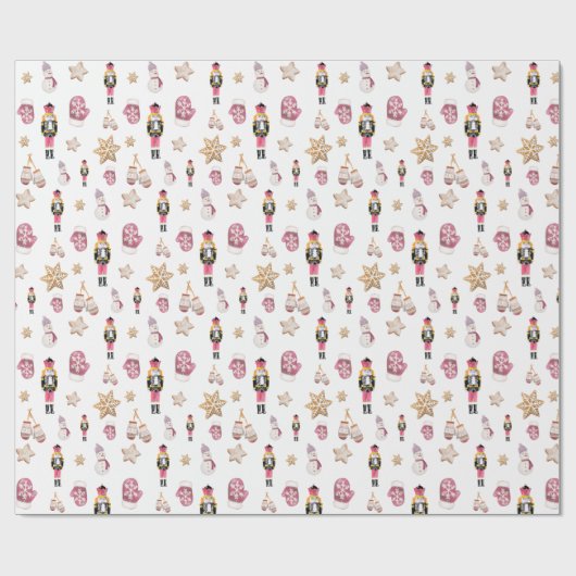 Pink Niedlich Nutcracker Zuckerhut Wasserfarbe Geschenkpapier (Flach)