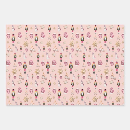 Pink Niedlich Nutcracker Zuckerhut Wasserfarbe Geschenkpapier Set (Vorderseite 3)