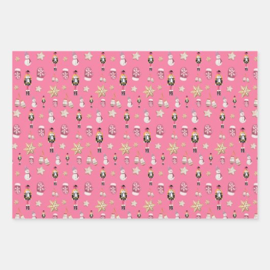 Pink Niedlich Nutcracker Zuckerhut Wasserfarbe Geschenkpapier Set (Vorderseite 2)