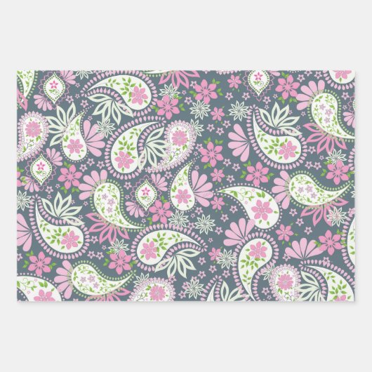 Pink Niedlich Paisley Print Modern Pattern Geschenkpapier Set (Vorderseite)