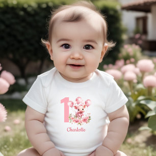Pink Niedlich Pig Girl Farm 1. Geburtstag Baby Bod Strampler