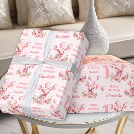 Pink Niedlich Piggy Pink Farm Girl 1. Geburtstag Geschenkpapier