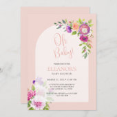Pink Niedlich Playful Bloral Arch Baby Dusche Einladung (Vorne/Hinten)