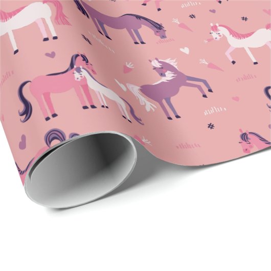 Pink Niedlich Pony Wrapping Paper Geschenkpapier (Rolleneckpunkt)