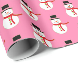 Pink | Niedlich Snow Man Weihnachts-Wrapper Geschenkpapier