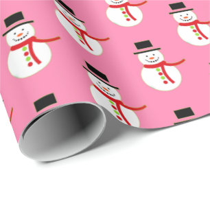 Pink Niedlich Snow Man Weihnachts-Wrapper Geschenkpapier