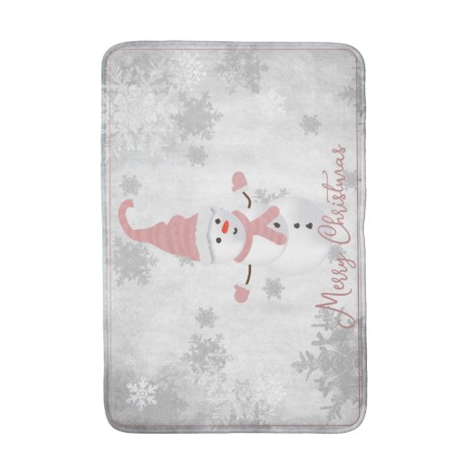 Pink Niedlich Snowman Holiday Bath Mat Badematte (Vorderseite Vertikal)