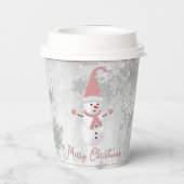 Pink Niedlich Snowman Holiday Paper Cup Pappbecher (Rückseite)