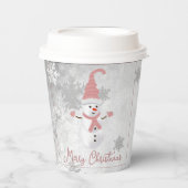 Pink Niedlich Snowman Holiday Paper Cup Pappbecher (Vorderseite)
