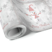 Pink Niedlich Snowman Weihnachtswrapping Paper Geschenkpapier (Rolleneckpunkt)