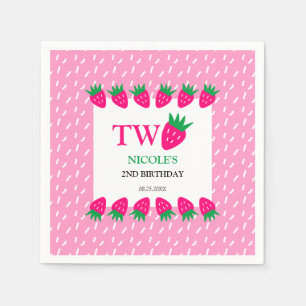 Pink Niedlich Strawberry Berry Sweet 2. Geburtstag Serviette