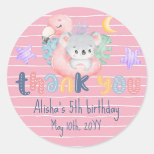Pink Niedlich Watercolor Koala Geburtstag Vielen D Runder Aufkleber