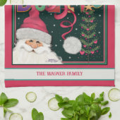 Pink Niedlich Whimsical Weihnachten Personalisiert Geschirrtuch (Gefaltet)