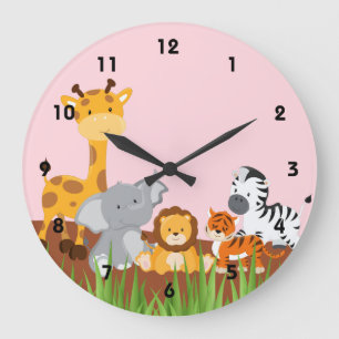 Pink Niedliche Jungle Babyuhren Große Wanduhr