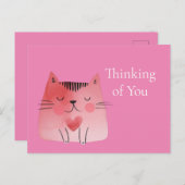 Pink Niedliche Katze Denken Sie an Sie Postkarte (Vorne/Hinten)