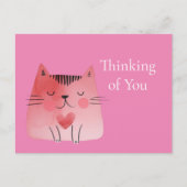 Pink Niedliche Katze Denken Sie an Sie Postkarte (Vorderseite)