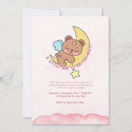 Pink Niedlicher Bär Watercolor Baby Dusche Party Einladung