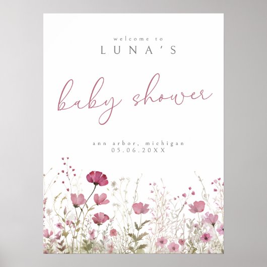 Pink Niedliches Baby in Bloom Wildblume Willkommen Poster (Vorne)