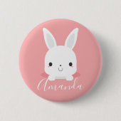 Pink Niedliches Kaninchen mit Individuelle Name Button (Vorderseite)