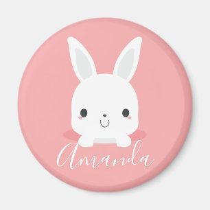 Pink Niedliches Kaninchen mit Individuelle Name Magnet